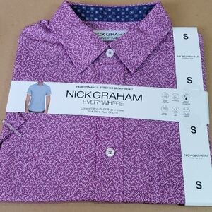 Nick Graham Purple Casual Button Down Stretch Shirt with Floral Print SMALL